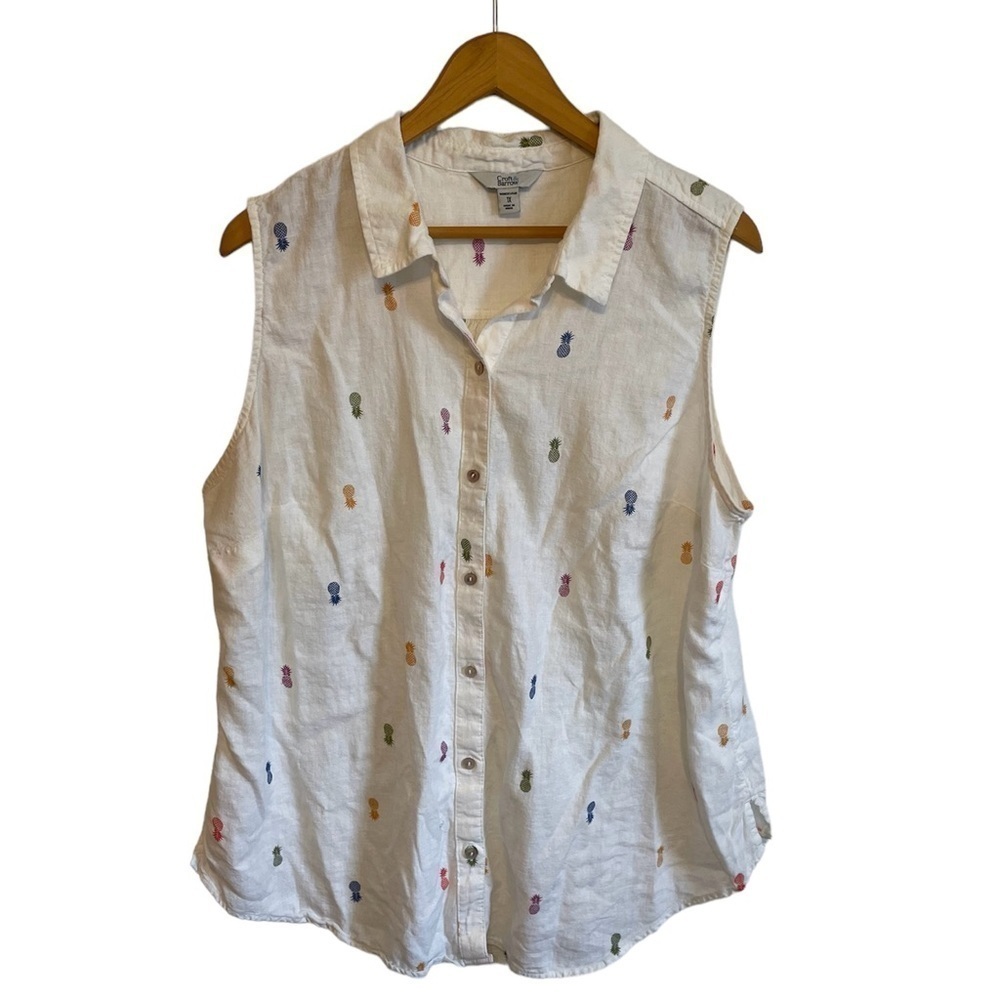 Linen Blend Croft & Barrow Rainbow Pineapple Sleeveless Blouse. Size 1X.